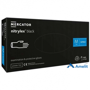 Рукавички нітрилові Nitrylex Black "М" без пудри, чорні (Mercator Medical), 50 пар/пак.